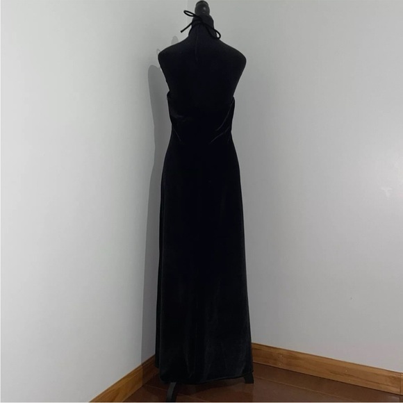 Reformation- Black Nyla Velvet Halter Dress Backless Thigh High Slit Size Large - Picture 12 of 15
